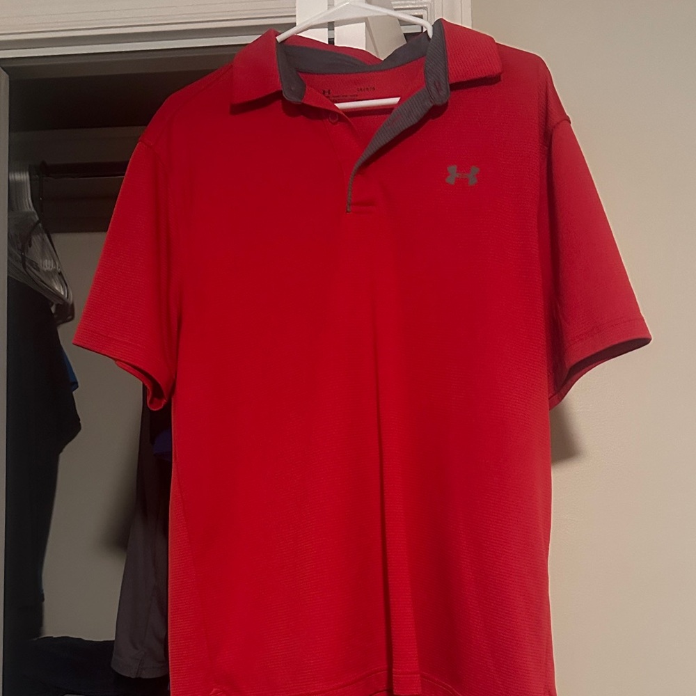 Under Armour Men's Red and Gray Polo Shirt